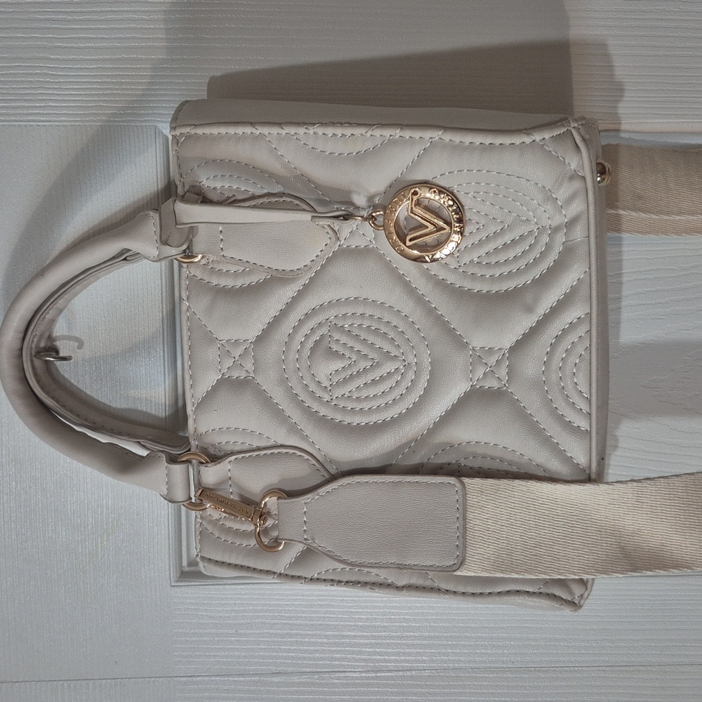 Valentino Orlandi White Quilted Mini Tote Bag With Adjustable Shoulder Strap